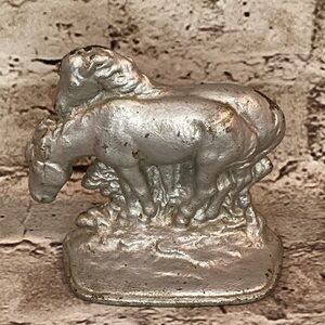 Heavy Vintage Silver Horse Sculpture Metal Doorstop